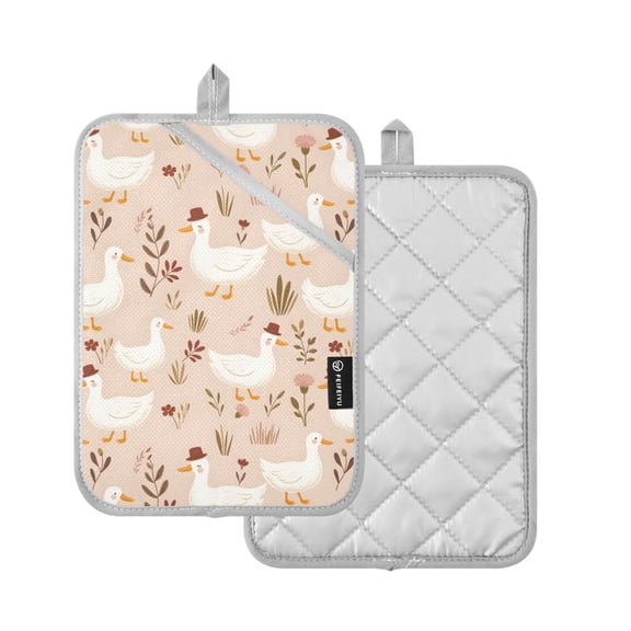 Yayeee Pot Holders Kitchen Heat Resistant with Pockets 7"x9.8" Cotton Oven Cooking Hot Pads, Cartoon Goose Pattern