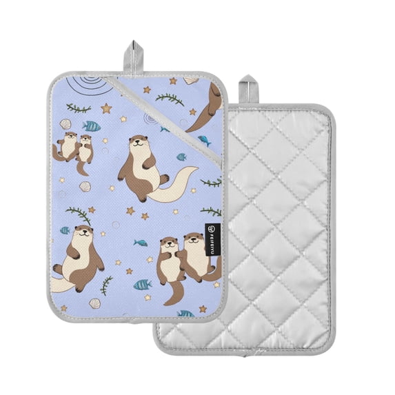 Yayeee Pot Holders Kitchen Heat Resistant with Pockets 7"x9.8" Cotton Oven Cooking Hot Pads, Cartoon Otters Pattern