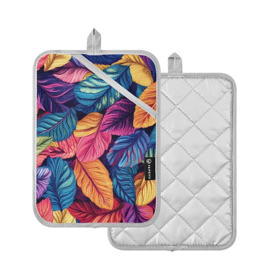 Yayeee Pot Holders Kitchen Heat Resistant with Pockets 7"x9.8" Cotton Oven Cooking Hot Pads, Colorful Art Leaves Pattern