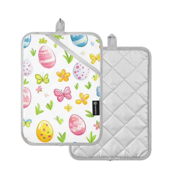 Yayeee Pot Holders Kitchen Heat Resistant with Pockets 7"x9.8" Cotton Oven Cooking Hot Pads, Colorful Easter Eggs