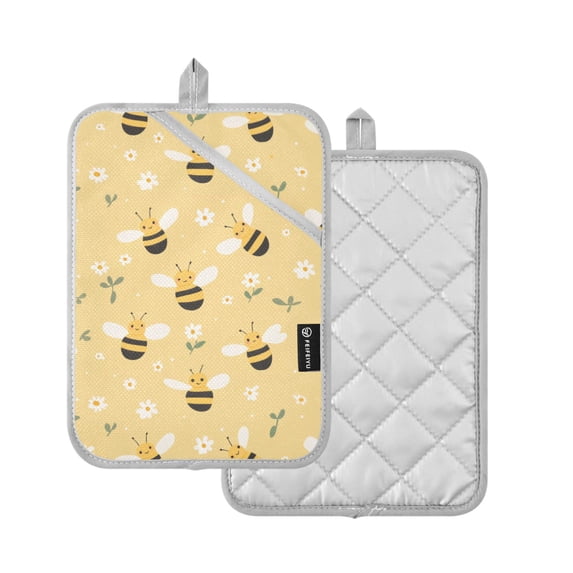 Yayeee Pot Holders Kitchen Heat Resistant with Pockets 7"x9.8" Cotton Oven Cooking Hot Pads, Cute Bee Pattern