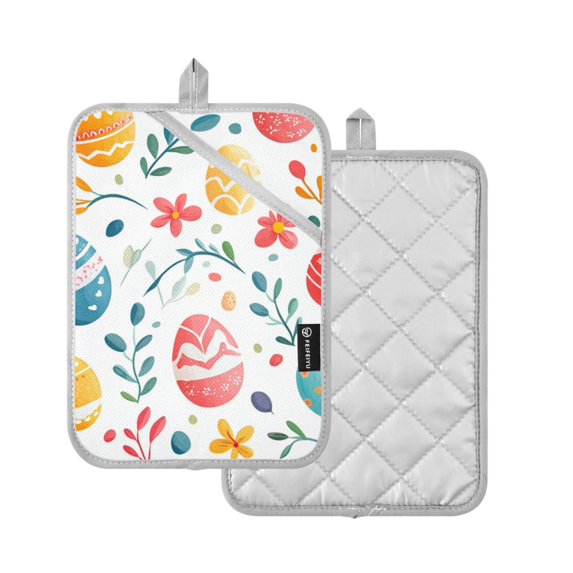 Yayeee Pot Holders Kitchen Heat Resistant with Pockets 7"x9.8" Cotton Oven Cooking Hot Pads, Cute Easter Eggs
