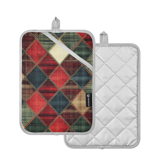 Yayeee Pot Holders Kitchen Heat Resistant with Pockets 7"x9.8" Cotton Oven Cooking Hot Pads, Dark Tartan Pattern