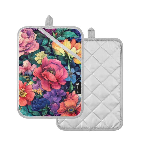 Yayeee Pot Holders Kitchen Heat Resistant with Pockets 7"x9.8" Cotton Oven Cooking Hot Pads, Ethereal Floral Harmony