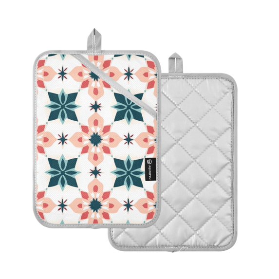 Yayeee Pot Holders Kitchen Heat Resistant with Pockets 7"x9.8" Cotton Oven Cooking Hot Pads, Flowers Geometric Pattern