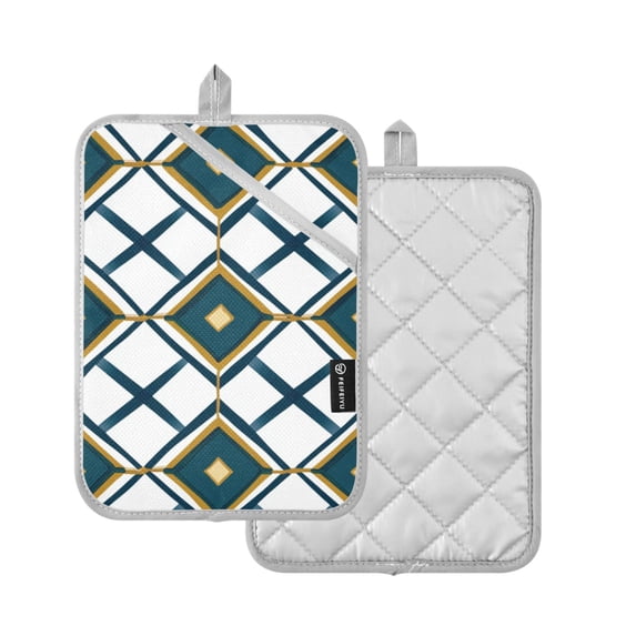 Yayeee Pot Holders Kitchen Heat Resistant with Pockets 7"x9.8" Cotton Oven Cooking Hot Pads, Gold Geometric Pattern