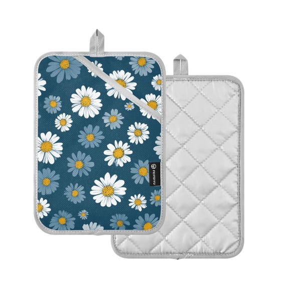 Yayeee Pot Holders Kitchen Heat Resistant with Pockets 7"x9.8" Cotton Oven Cooking Hot Pads, Green Daisy Pattern