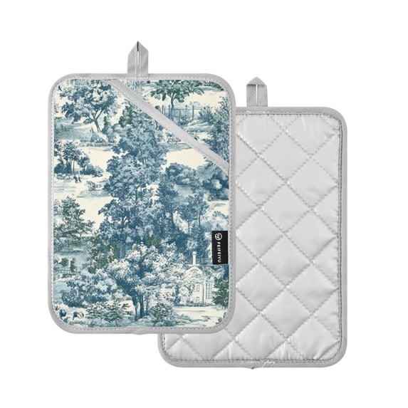 Yayeee Pot Holders Kitchen Heat Resistant with Pockets 7"x9.8" Cotton Oven Cooking Hot Pads, Green Flourishing Garden