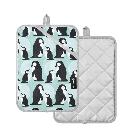 Yayeee Pot Holders Kitchen Heat Resistant with Pockets 7"x9.8" Cotton Oven Cooking Hot Pads, Green Penguins Pattern