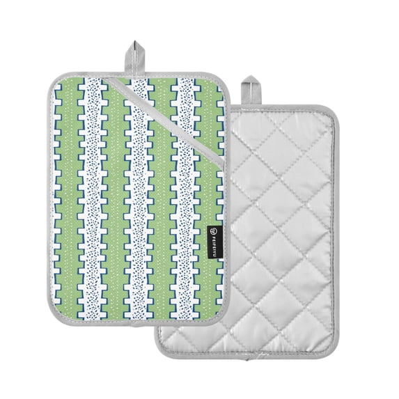 Yayeee Pot Holders Kitchen Heat Resistant with Pockets 7"x9.8" Cotton Oven Cooking Hot Pads, Green Stripe Pattern