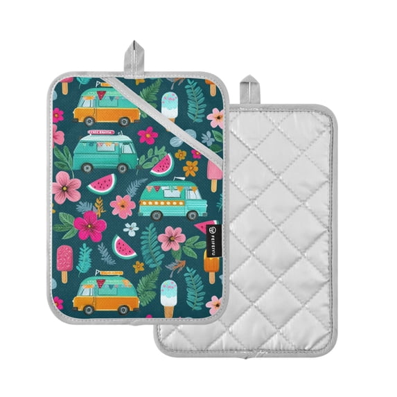Yayeee Pot Holders Kitchen Heat Resistant with Pockets 7"x9.8" Cotton Oven Cooking Hot Pads, Green Vibrant Truck Pattern