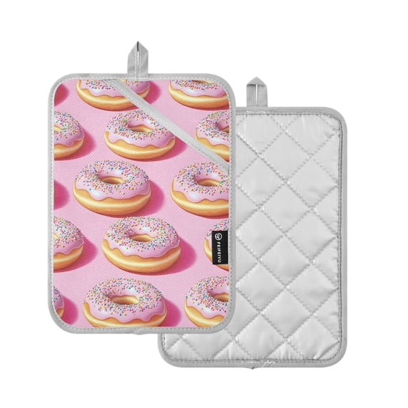 Yayeee Pot Holders Kitchen Heat Resistant with Pockets 7"x9.8" Cotton Oven Cooking Hot Pads, Light Pink Doughnuts