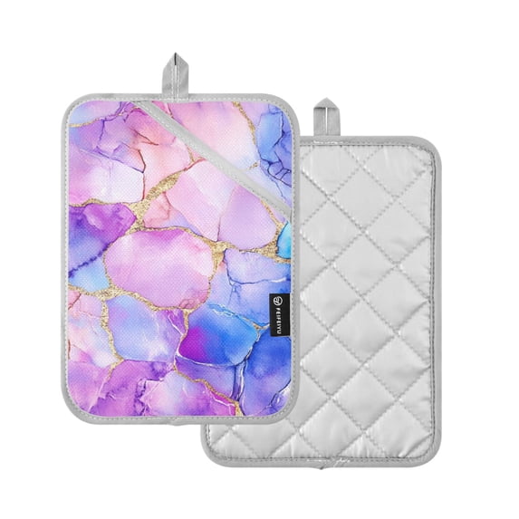 Yayeee Pot Holders Kitchen Heat Resistant with Pockets 7"x9.8" Cotton Oven Cooking Hot Pads, Pastel Pink Marble Pattern