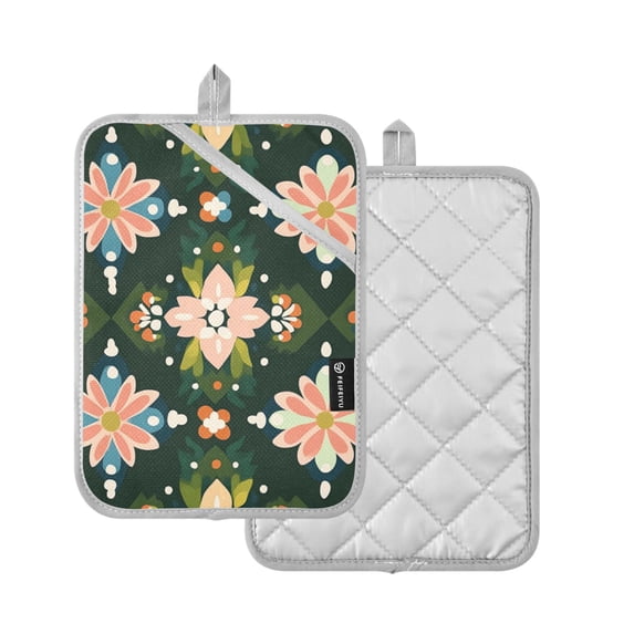 Yayeee Pot Holders Kitchen Heat Resistant with Pockets 7"x9.8" Cotton Oven Cooking Hot Pads, Pink Geometric Flowers