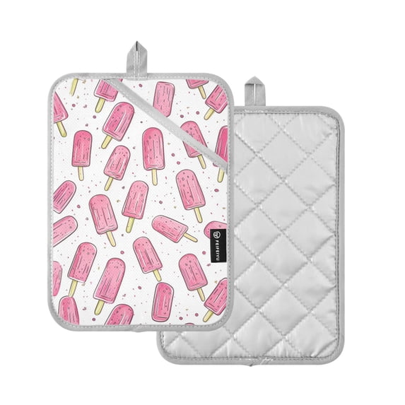 Yayeee Pot Holders Kitchen Heat Resistant with Pockets 7"x9.8" Cotton Oven Cooking Hot Pads, Pink Popsicle Pattern