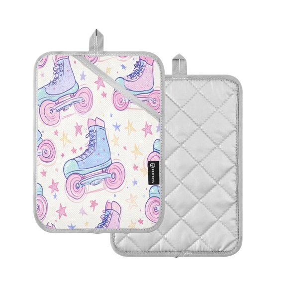 Yayeee Pot Holders Kitchen Heat Resistant with Pockets 7"x9.8" Cotton Oven Cooking Hot Pads, Pink Skates