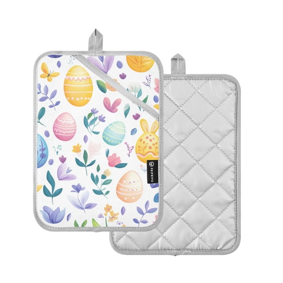 Yayeee Pot Holders Kitchen Heat Resistant with Pockets 7"x9.8" Cotton Oven Cooking Hot Pads, Purple Easter Eggs