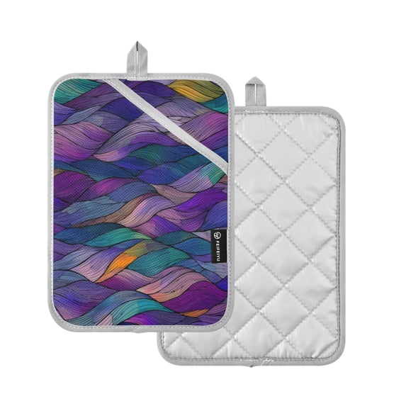 Yayeee Pot Holders Kitchen Heat Resistant with Pockets 7"x9.8" Cotton Oven Cooking Hot Pads, Purple Waves Pattern
