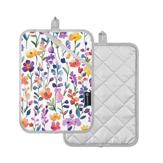 Yayeee Pot Holders Kitchen Heat Resistant with Pockets 7"x9.8" Cotton Oven Cooking Hot Pads, Purple Wildflower Pattern