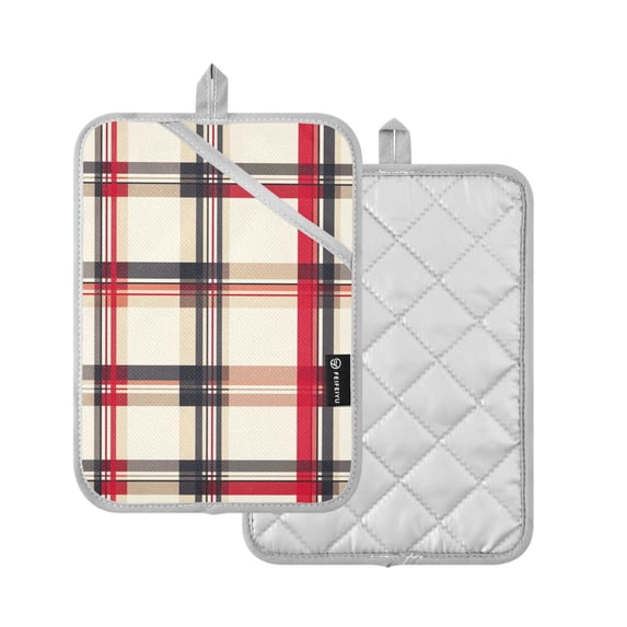 Yayeee Pot Holders Kitchen Heat Resistant with Pockets 7"x9.8" Cotton Oven Cooking Hot Pads, Red Tartan