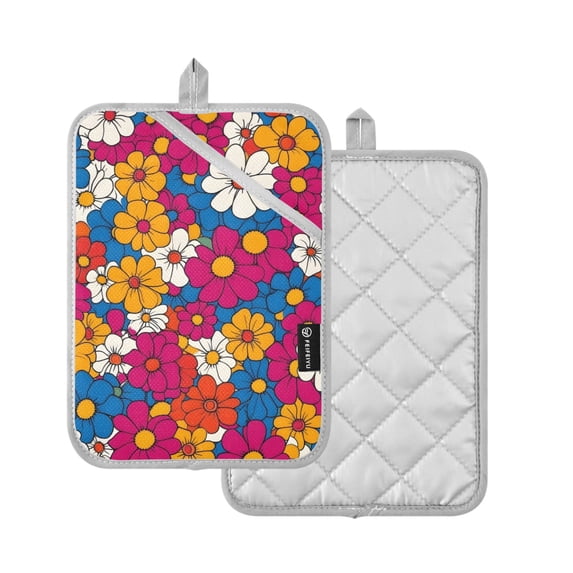 Yayeee Pot Holders Kitchen Heat Resistant with Pockets 7"x9.8" Cotton Oven Cooking Hot Pads, Red Whimsical Floral