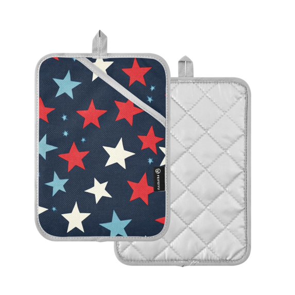 Yayeee Pot Holders Kitchen Heat Resistant with Pockets 7"x9.8" Cotton Oven Cooking Hot Pads, Red White Stars