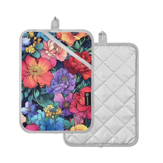 Yayeee Pot Holders Kitchen Heat Resistant with Pockets 7"x9.8" Cotton Oven Cooking Hot Pads, Serene Floral Pattern