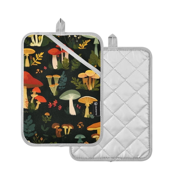Yayeee Pot Holders Kitchen Heat Resistant with Pockets 7"x9.8" Cotton Oven Cooking Hot Pads, Various Mushrooms Pattern