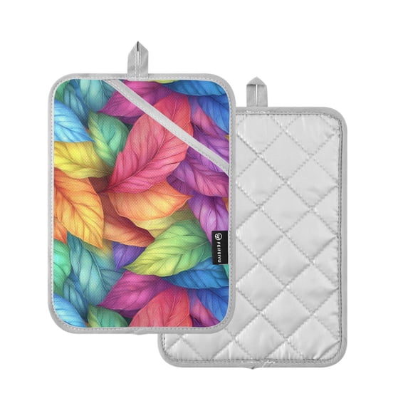 Yayeee Pot Holders Kitchen Heat Resistant with Pockets 7"x9.8" Cotton Oven Cooking Hot Pads, Vibrant Leaves Pattern