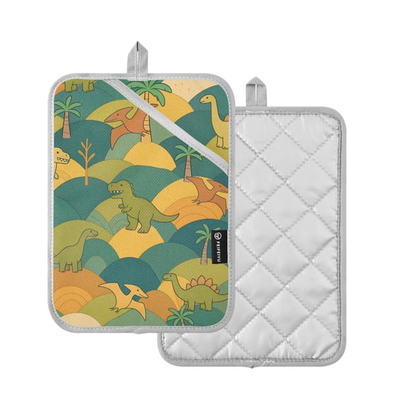 Yayeee Pot Holders Kitchen Heat Resistant with Pockets 7"x9.8" Cotton Oven Cooking Hot Pads, Whimsical Dinosaur Pattern