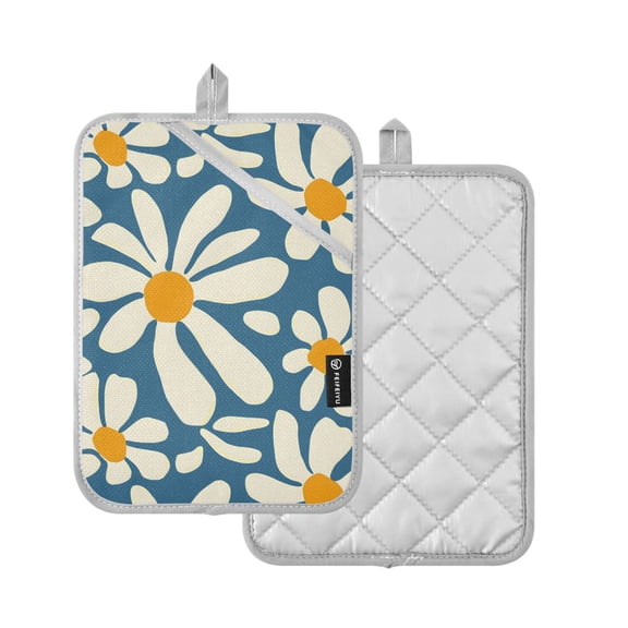 Yayeee Pot Holders Kitchen Heat Resistant with Pockets 7"x9.8" Cotton Oven Cooking Hot Pads, Whimsy Daisy Pattern