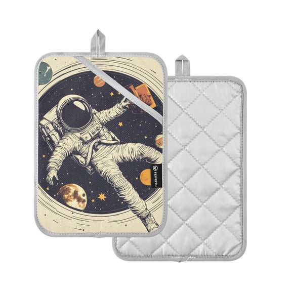 Yayeee Pot Holders Kitchen Heat Resistant with Pocket 7"x9.8" Cotton Oven Cooking Hot Pads, Astronaut Floating