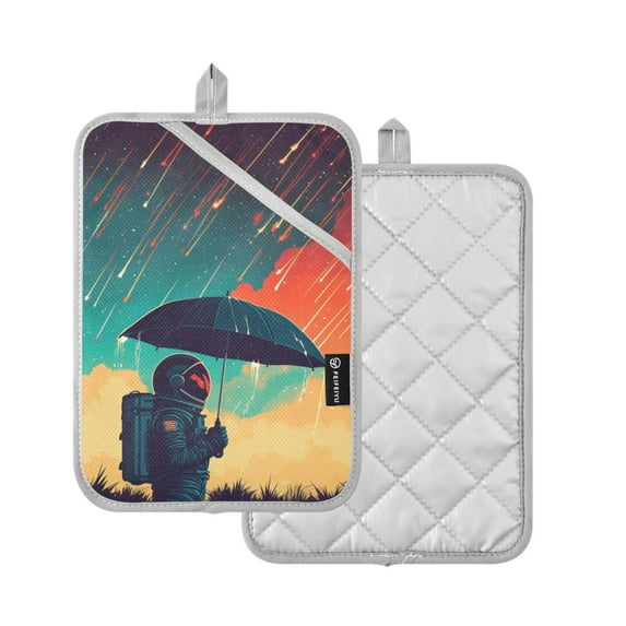 Yayeee Pot Holders Kitchen Heat Resistant with Pocket 7"x9.8" Cotton Oven Cooking Hot Pads, Astronaut and Sky