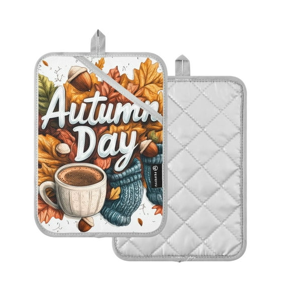 Yayeee Pot Holders Kitchen Heat Resistant with Pocket 7"x9.8" Cotton Oven Cooking Hot Pads, Autumn Day Pattern