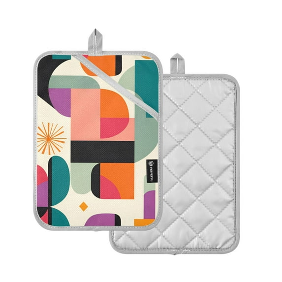 Yayeee Pot Holders Kitchen Heat Resistant with Pocket 7"x9.8" Cotton Oven Cooking Hot Pads, Beige Abstract