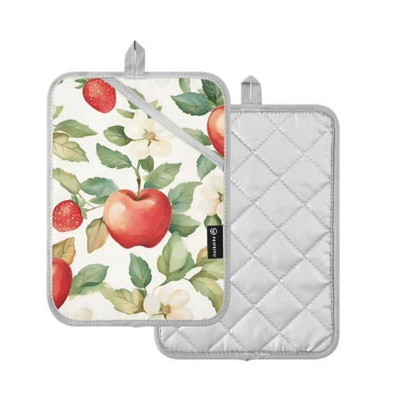 Yayeee Pot Holders Kitchen Heat Resistant with Pocket 7"x9.8" Cotton Oven Cooking Hot Pads, Beige Apple Pattern