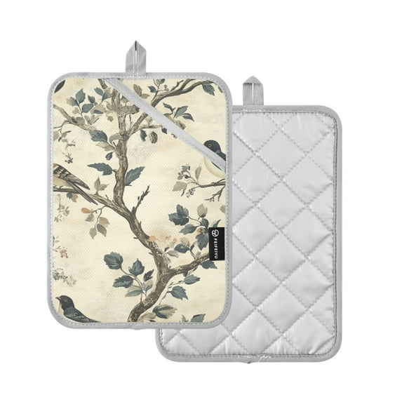 Yayeee Pot Holders Kitchen Heat Resistant with Pocket 7"x9.8" Cotton Oven Cooking Hot Pads, Beige Birds