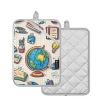 Yayeee Pot Holders Kitchen Heat Resistant with Pocket 7"x9.8" Cotton Oven Cooking Hot Pads, Beige School