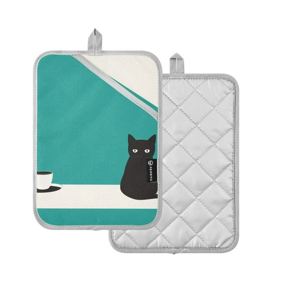Yayeee Pot Holders Kitchen Heat Resistant with Pocket 7"x9.8" Cotton Oven Cooking Hot Pads, Black Cat and Coffee
