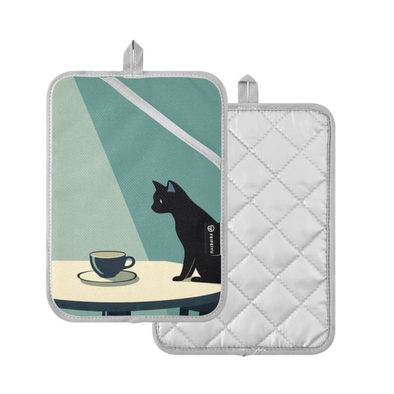 Yayeee Pot Holders Kitchen Heat Resistant with Pocket 7"x9.8" Cotton Oven Cooking Hot Pads, Black Cat