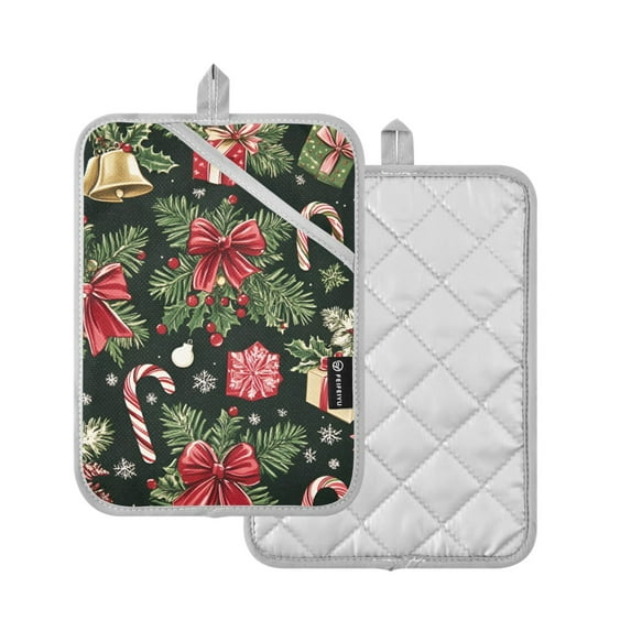 Yayeee Pot Holders Kitchen Heat Resistant with Pocket 7"x9.8" Cotton Oven Cooking Hot Pads, Black Christmas Holly