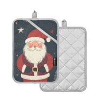 Yayeee Pot Holders Kitchen Heat Resistant with Pocket 7"x9.8" Cotton Oven Cooking Hot Pads, Blue Christmas Santa