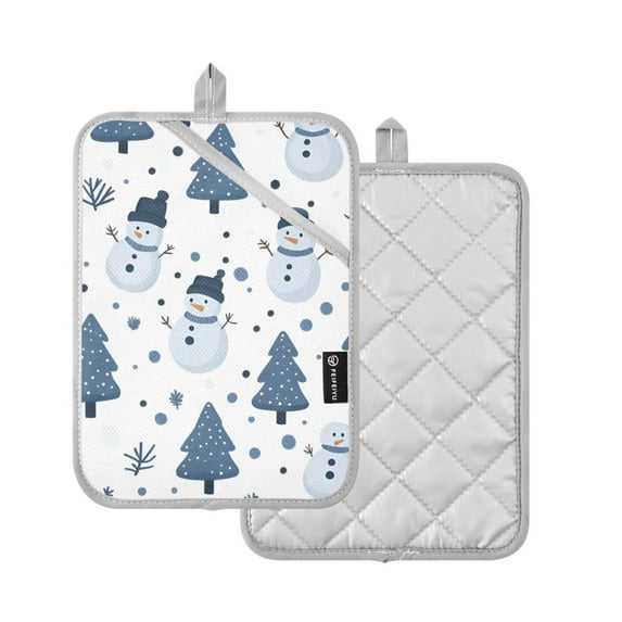 Yayeee Pot Holders Kitchen Heat Resistant with Pocket 7"x9.8" Cotton Oven Cooking Hot Pads, Blue Cute Snowmen
