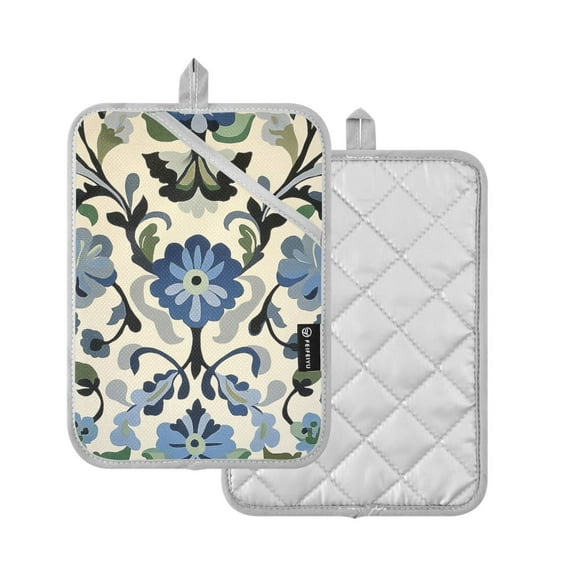 Yayeee Pot Holders Kitchen Heat Resistant with Pocket 7"x9.8" Cotton Oven Cooking Hot Pads, Blue Floral