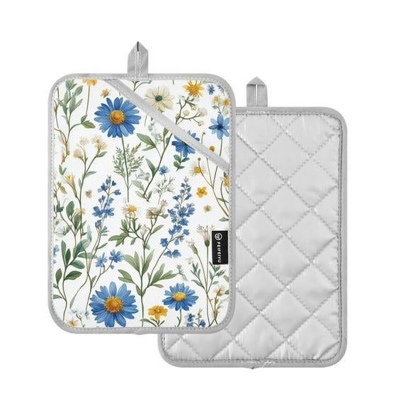 Yayeee Pot Holders for Kitchen Heat Resistant with Pocket 7"x9.8" Quilted Oven Pads, Blue Floral