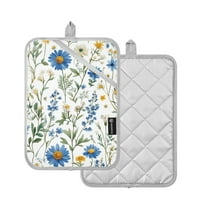 Yayeee Pot Holders Kitchen Heat Resistant with Pocket 7"x9.8" Cotton Oven Cooking Hot Pads, Blue Floral