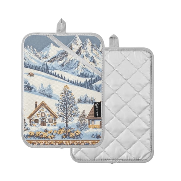 Yayeee Pot Holders Kitchen Heat Resistant with Pocket 7"x9.8" Cotton Oven Cooking Hot Pads, Blue Snowy Mountain