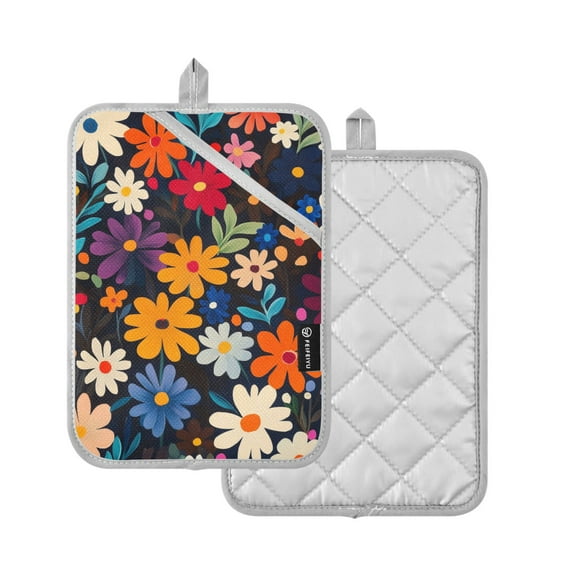 Yayeee Pot Holders Kitchen Heat Resistant with Pocket 7"x9.8" Cotton Oven Cooking Hot Pads, Bright Colorful Flowers Pattern