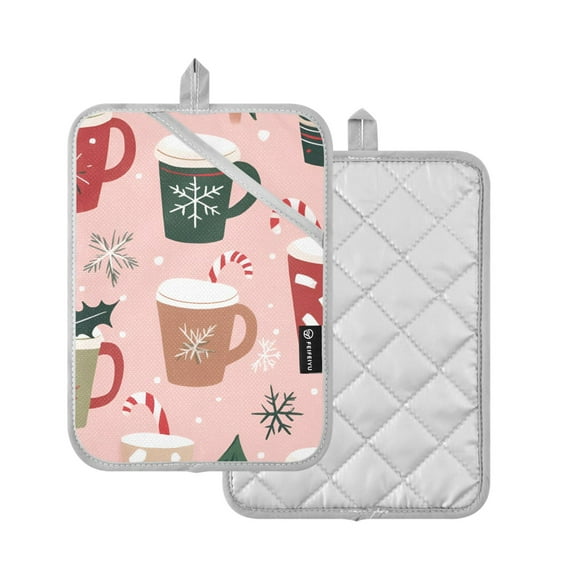Yayeee Pot Holders Kitchen Heat Resistant with Pocket 7"x9.8" Cotton Oven Cooking Hot Pads, Brown Christmas Cups