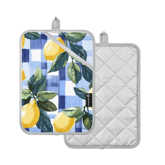 Yayeee Pot Holders Kitchen Heat Resistant with Pocket 7"x9.8" Cotton Oven Cooking Hot Pads, Cartoon Lemon Leaves